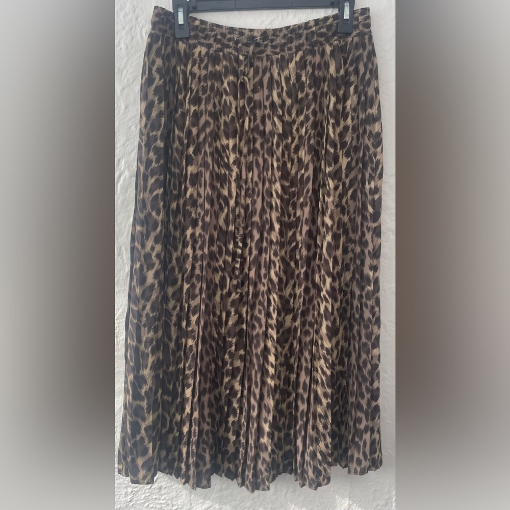 Banana Republic black brown animal print midi skirt, elastic waist, drawstring;S - Picture 1 of 7